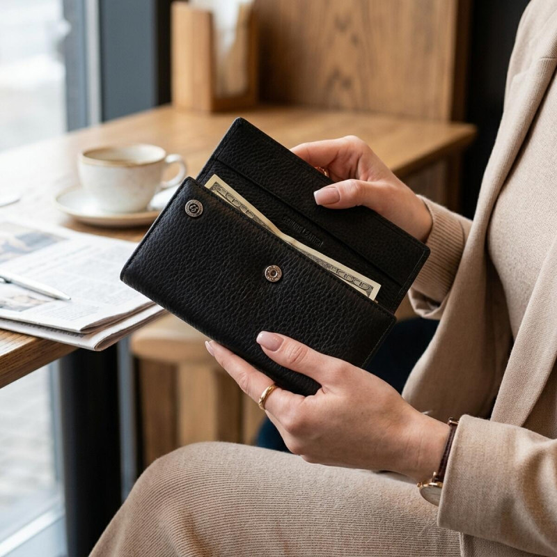 Жіночий вертикальний гаманець із натуральної шкіри ST Leather Чорний