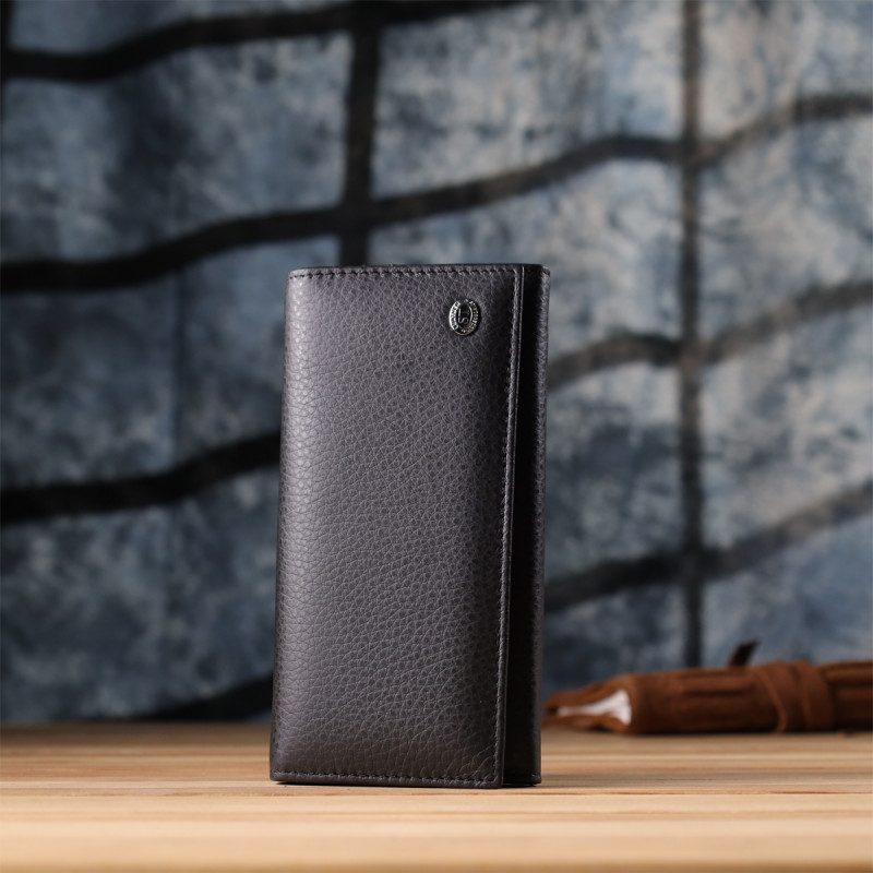 Женский вертикальный кошелек из натуральной кожи ST Leather Черный