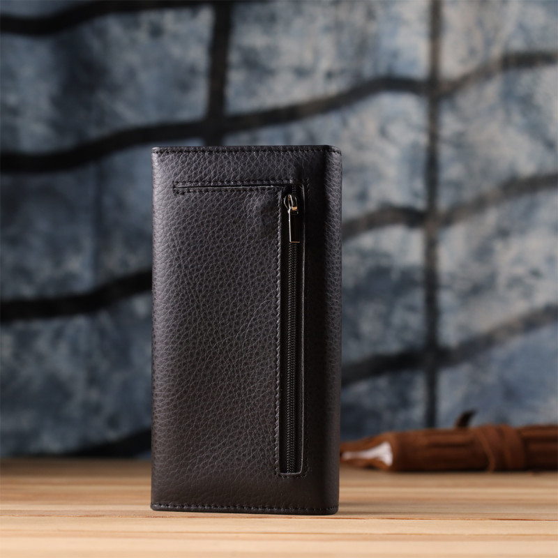 Женский вертикальный кошелек из натуральной кожи ST Leather Черный