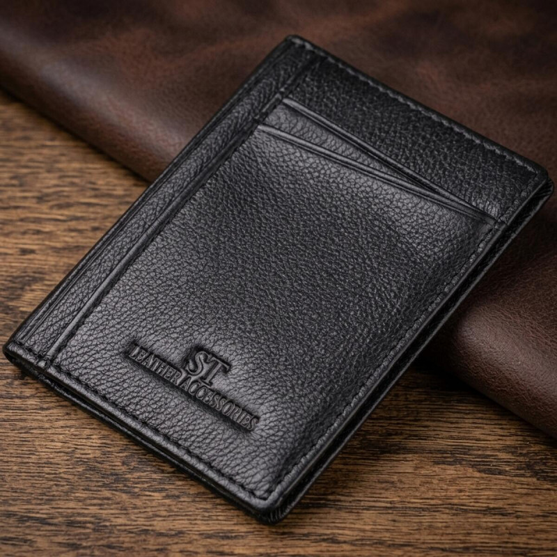 Мужской кошелек для карточек из натуральной кожи ST Leather Черный