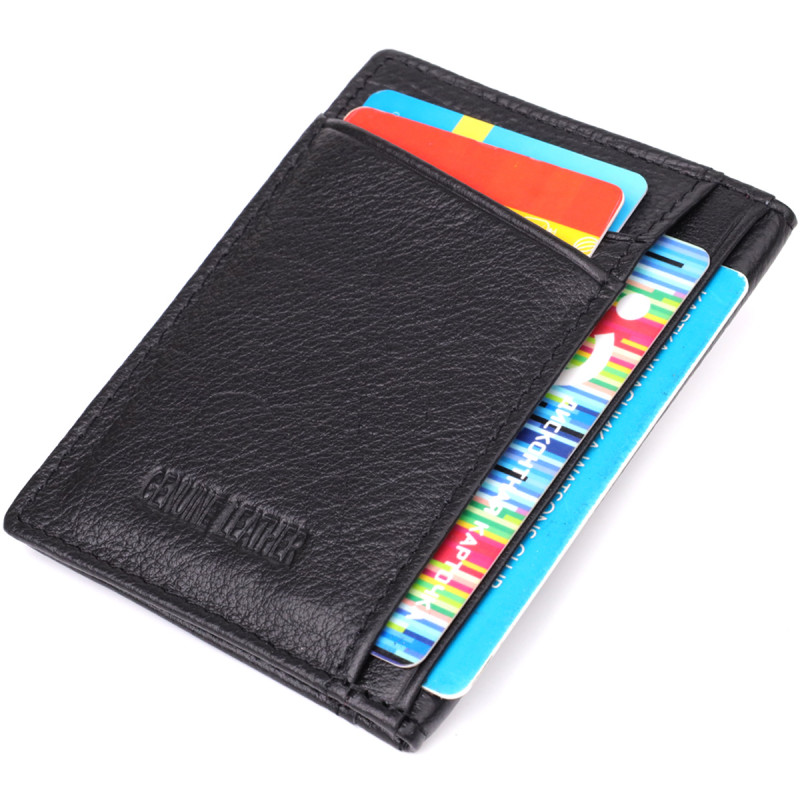 Мужской кошелек для карточек из натуральной кожи ST Leather Черный