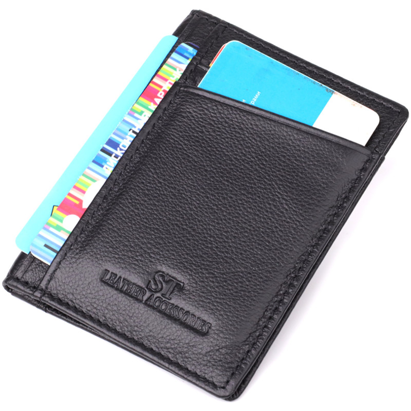 Мужской кошелек для карточек из натуральной кожи ST Leather Черный