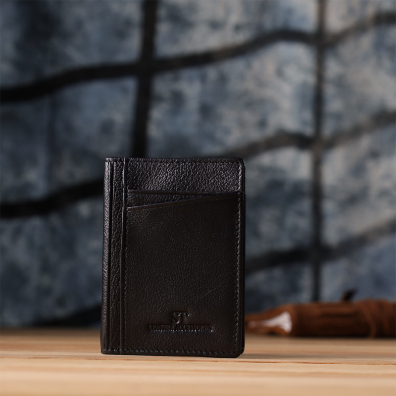 Мужской кошелек для карточек из натуральной кожи ST Leather Черный