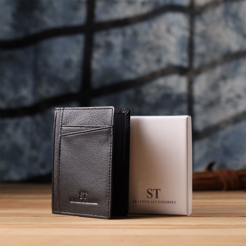 Мужской кошелек для карточек из натуральной кожи ST Leather Черный