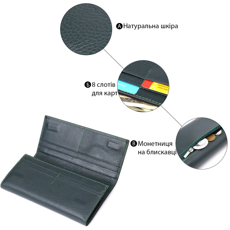 Модный кошелек для женщин из натуральной кожи ST Leather Зеленый