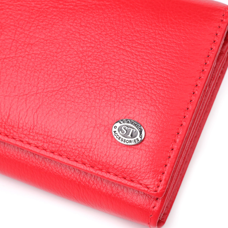 Яркий женский кошелек на магнитах из натуральной кожи ST Leather Красный