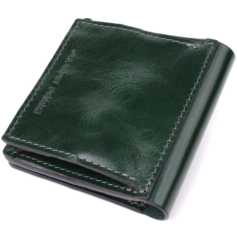 Компактний гаманець у дві складення з натуральної гладкої шкіри GRANDE PELLE Зелений