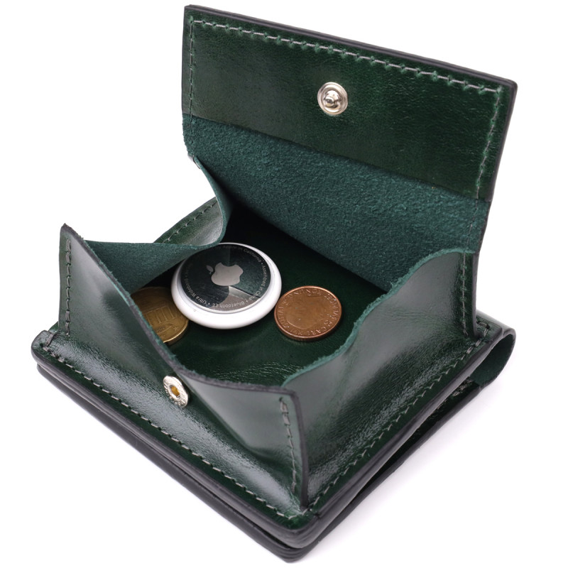 Компактний гаманець у дві складення з натуральної гладкої шкіри GRANDE PELLE Зелений