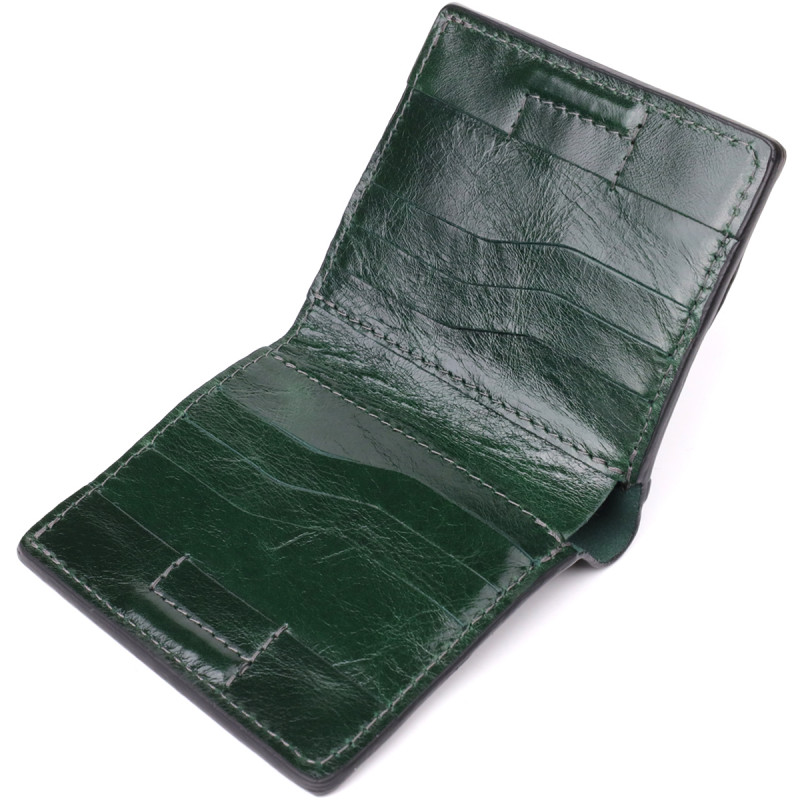 Компактний гаманець у дві складення з натуральної гладкої шкіри GRANDE PELLE Зелений