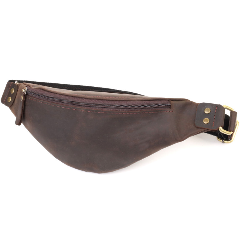 Мужская стильная бананка из натуральной винтажной кожи Shvigel Коричневый