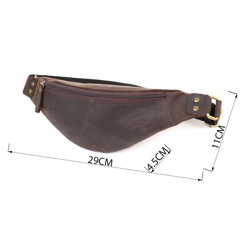 Мужская стильная бананка из натуральной винтажной кожи Shvigel Коричневый