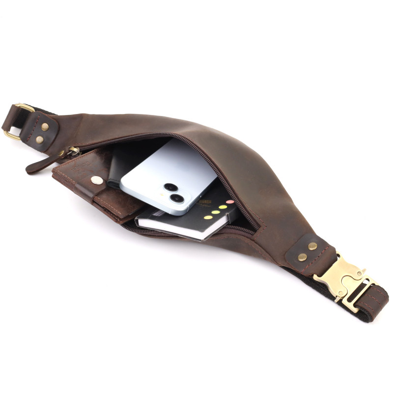 Мужская стильная бананка из натуральной винтажной кожи Shvigel Коричневый