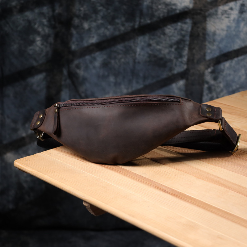 Мужская стильная бананка из натуральной винтажной кожи Shvigel Коричневый