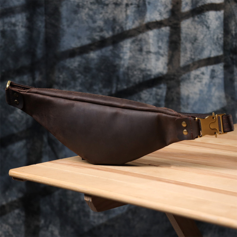 Мужская стильная бананка из натуральной винтажной кожи Shvigel Коричневый