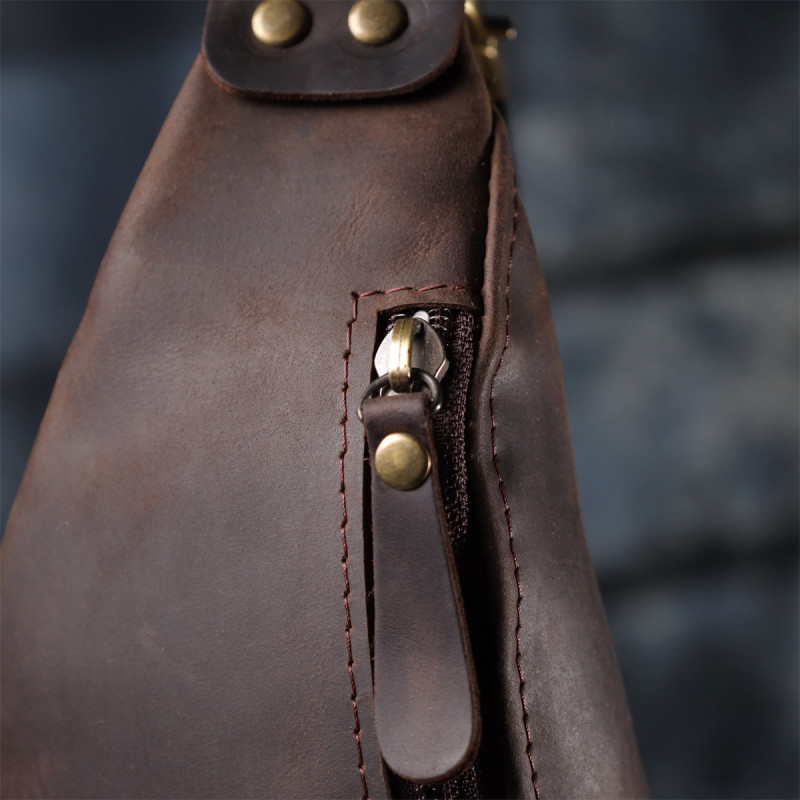 Мужская стильная бананка из натуральной винтажной кожи Shvigel Коричневый