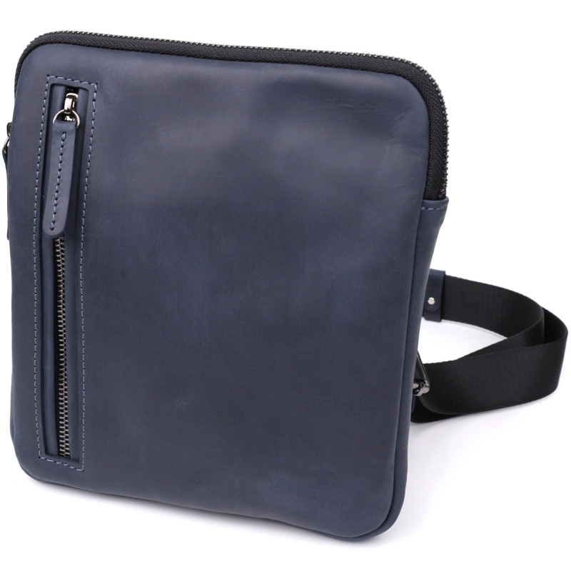 Сумка небольшого размера для мужчин на плечо из натуральной винтажной кожи Shvigel Синий