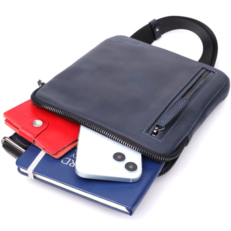 Сумка небольшого размера для мужчин на плечо из натуральной винтажной кожи Shvigel Синий