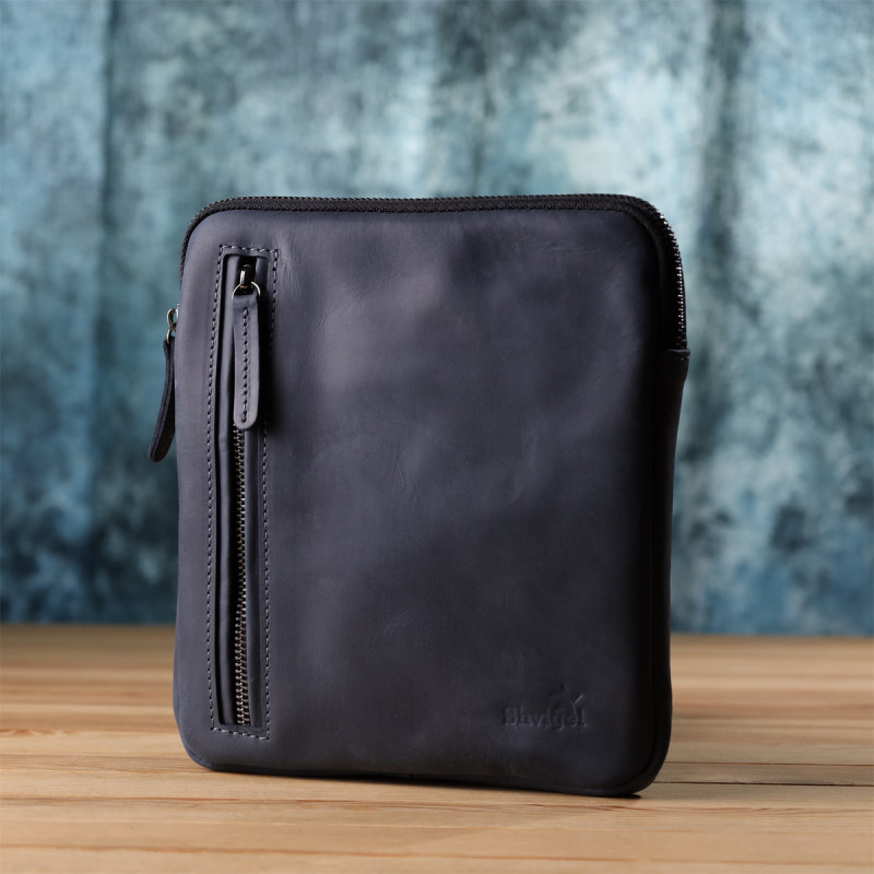 Сумка небольшого размера для мужчин на плечо из натуральной винтажной кожи Shvigel Синий