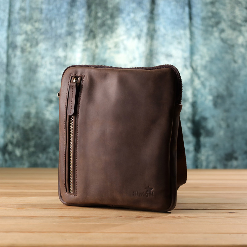 Практична сумка для чоловіків на плече з натуральної вінтажної шкіри Shvigel Коричневий