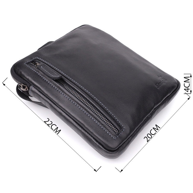 Сумка на плечо для мужчин из прочной зернистой кожи Shvigel Черный