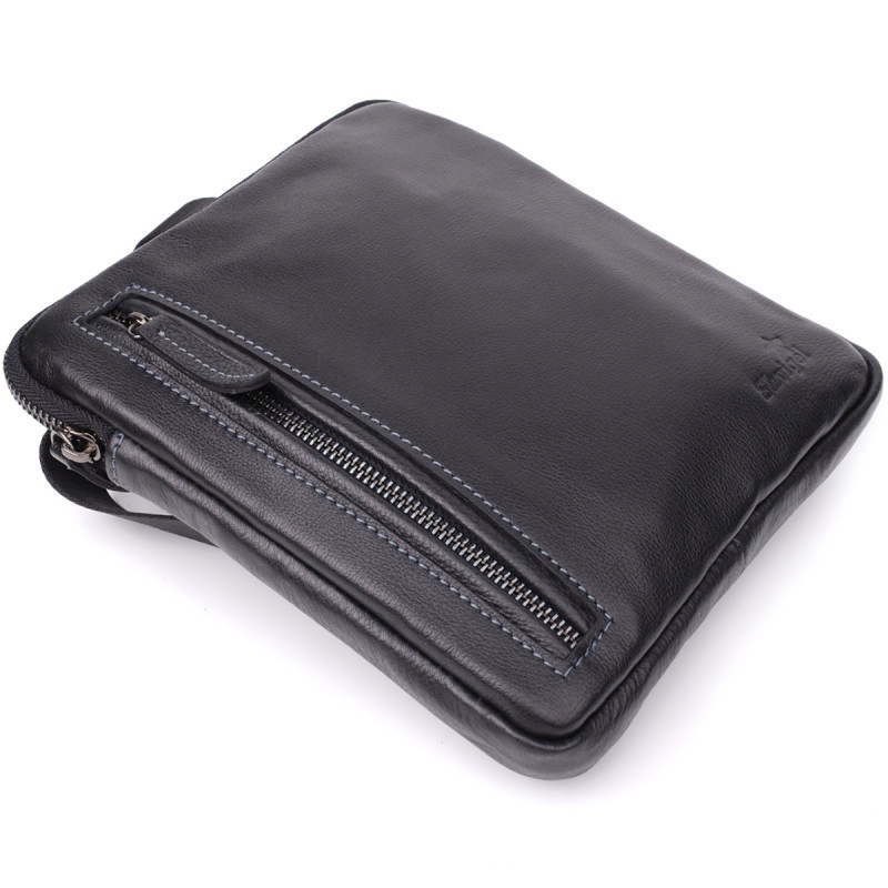 Сумка на плечо для мужчин из прочной зернистой кожи Shvigel Черный