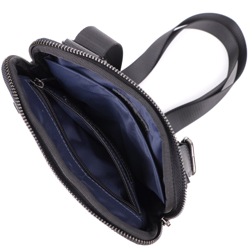 Сумка на плечо для мужчин из прочной зернистой кожи Shvigel Черный