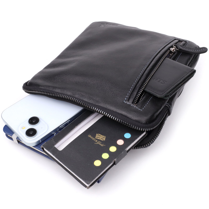 Сумка на плечо для мужчин из прочной зернистой кожи Shvigel Черный