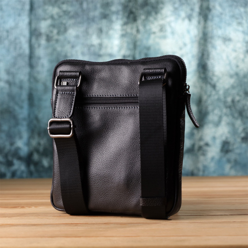 Сумка на плечо для мужчин из прочной зернистой кожи Shvigel Черный