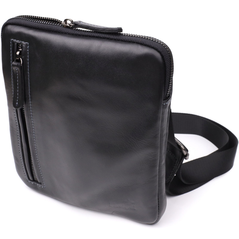 Стильна та практична чоловіча сумка на плече з натуральної гладкої шкіри Shvigel Чорний