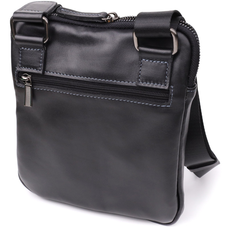 Стильна та практична чоловіча сумка на плече з натуральної гладкої шкіри Shvigel Чорний