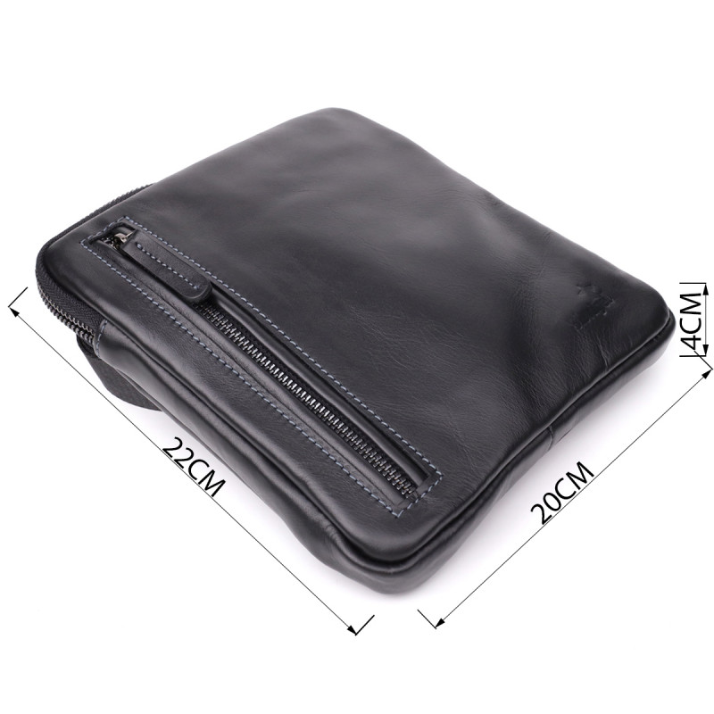 Стильна та практична чоловіча сумка на плече з натуральної гладкої шкіри Shvigel Чорний