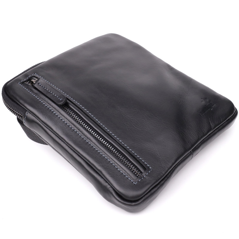 Стильна та практична чоловіча сумка на плече з натуральної гладкої шкіри Shvigel Чорний