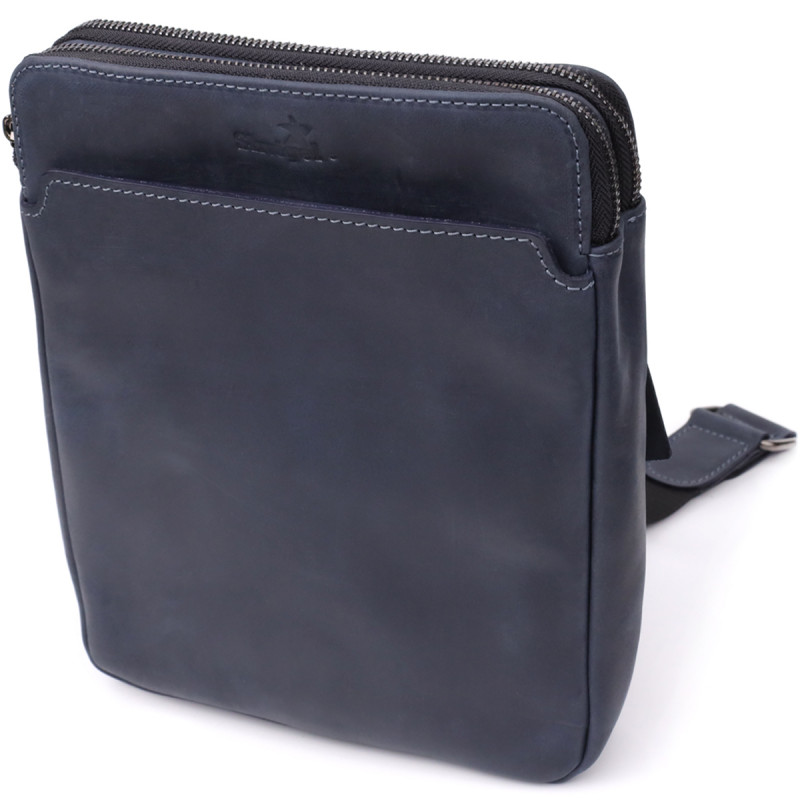Практична чоловіча сумка через плече із вінтажної натуральної шкіри Shvigel _ Синій