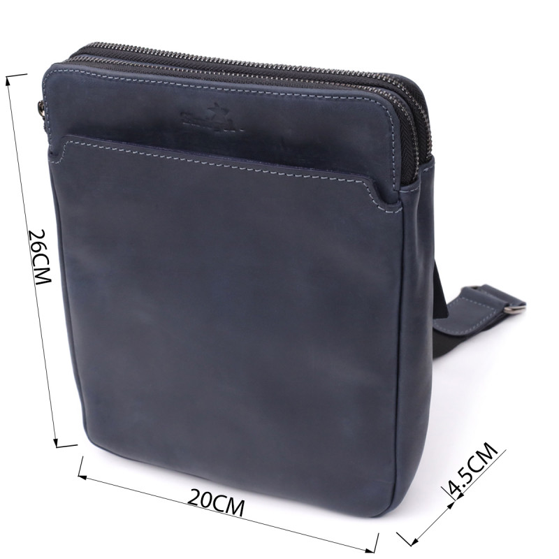 Практична чоловіча сумка через плече із вінтажної натуральної шкіри Shvigel _ Синій