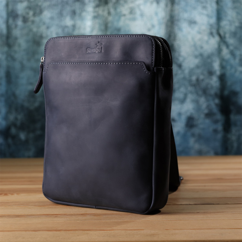 Практична чоловіча сумка через плече із вінтажної натуральної шкіри Shvigel _ Синій