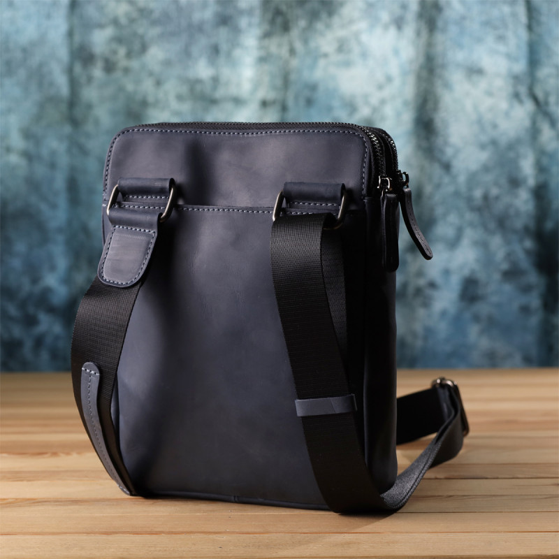 Практична чоловіча сумка через плече із вінтажної натуральної шкіри Shvigel _ Синій