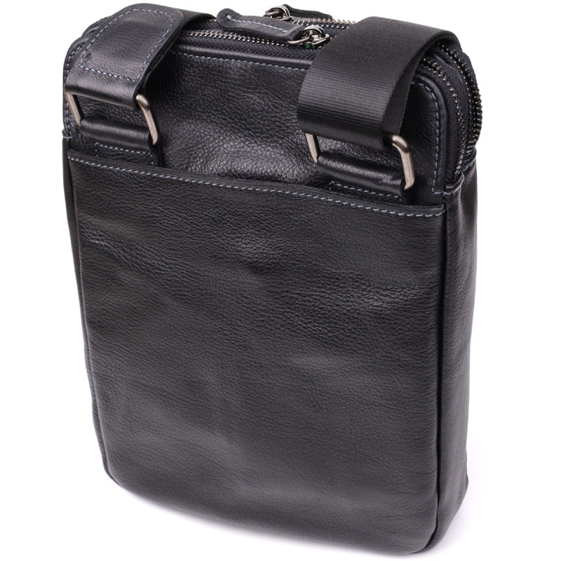 Стильна чоловіча сумка через плече з дрібнозернистої шкіри Shvigel _ Чорний