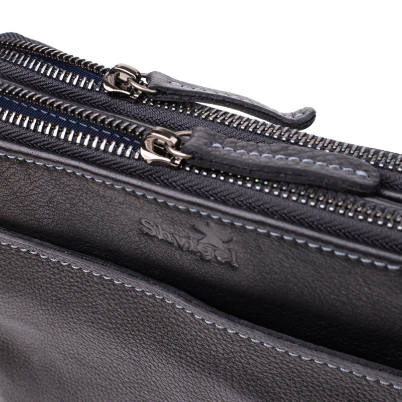 Стильна чоловіча сумка через плече з дрібнозернистої шкіри Shvigel _ Чорний