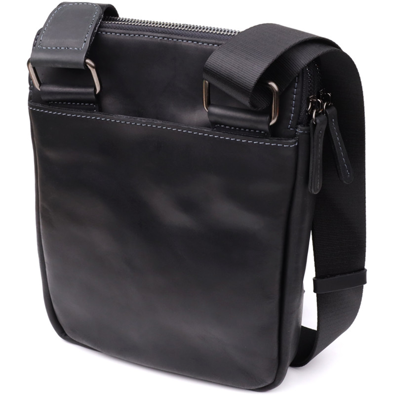 Практичная мужская сумка через плечо из винтажной натуральной кожи Shvigel _ Черный
