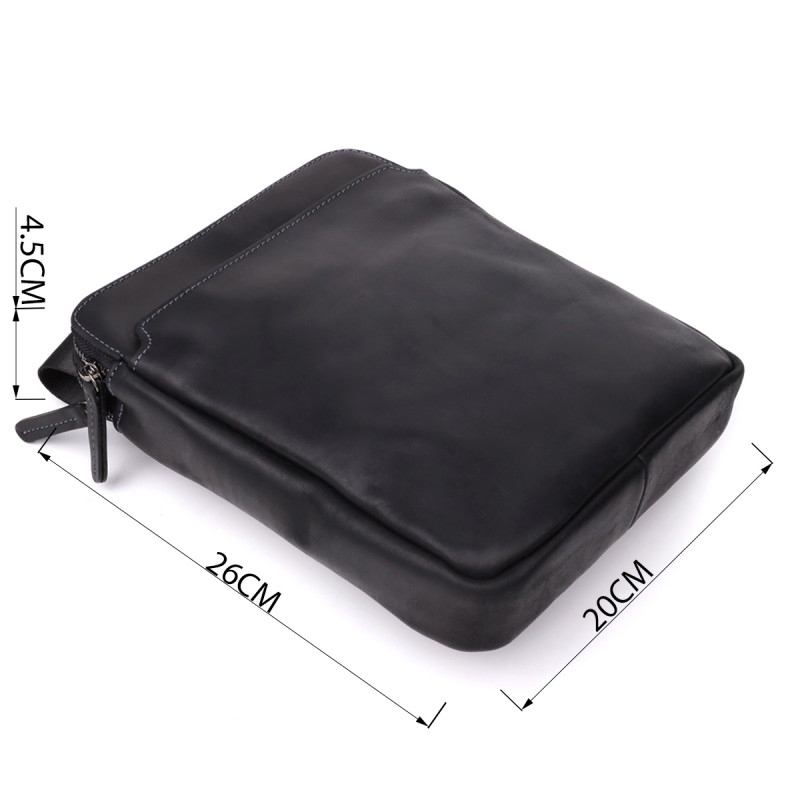 Практичная мужская сумка через плечо из винтажной натуральной кожи Shvigel _ Черный