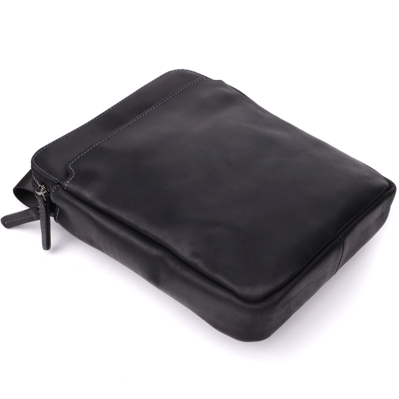 Практичная мужская сумка через плечо из винтажной натуральной кожи Shvigel _ Черный