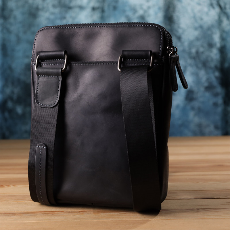 Практичная мужская сумка через плечо из винтажной натуральной кожи Shvigel _ Черный