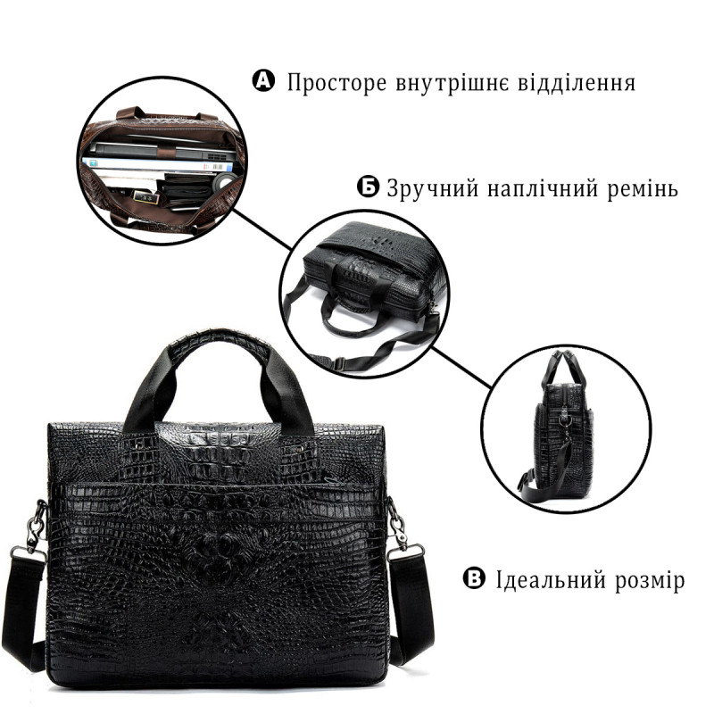 Сумка для ноутбука з тисненням під рептилію Vintage Чорна