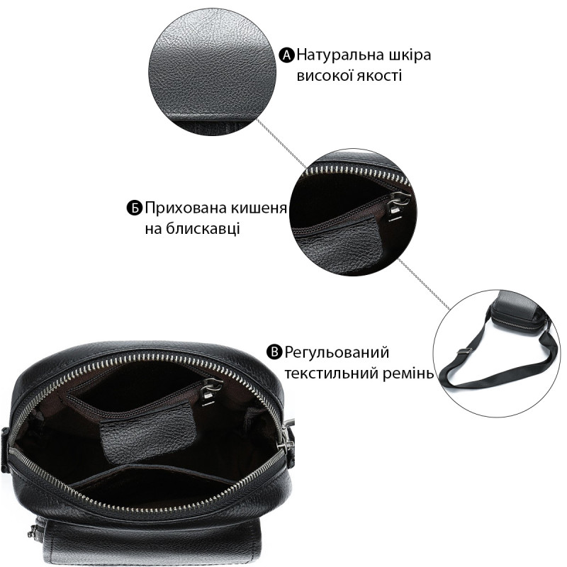 Сумка чоловіча шкіряна флотар Vintage Чорна