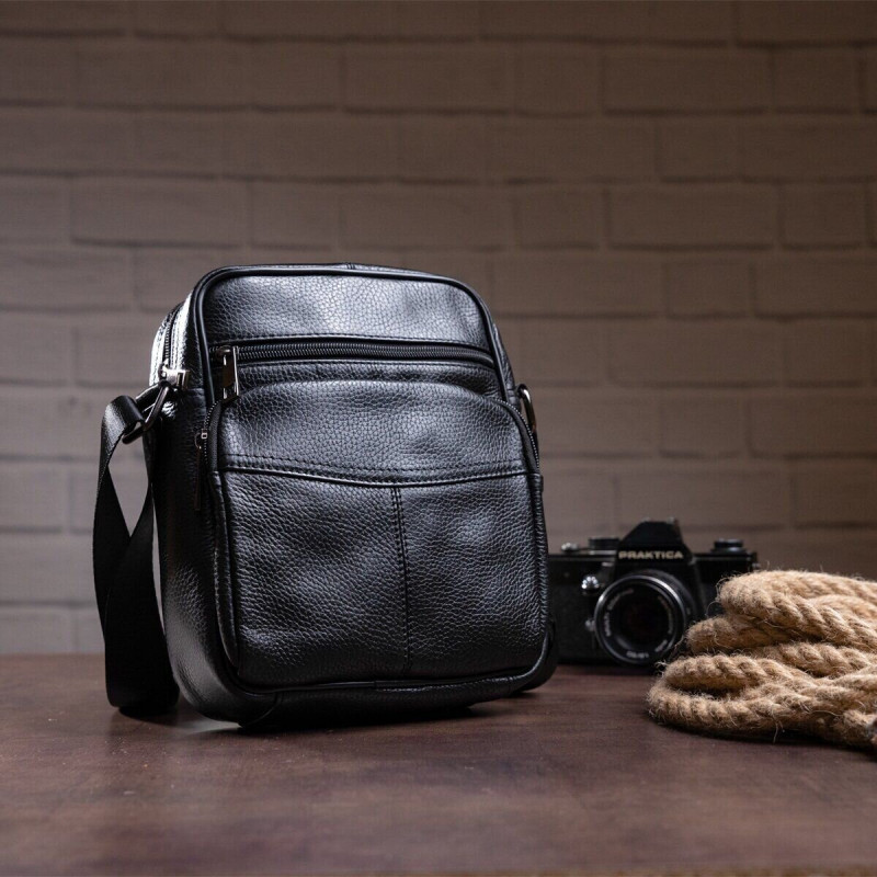 Сумка мужская компактная кожаная Vintage Черная