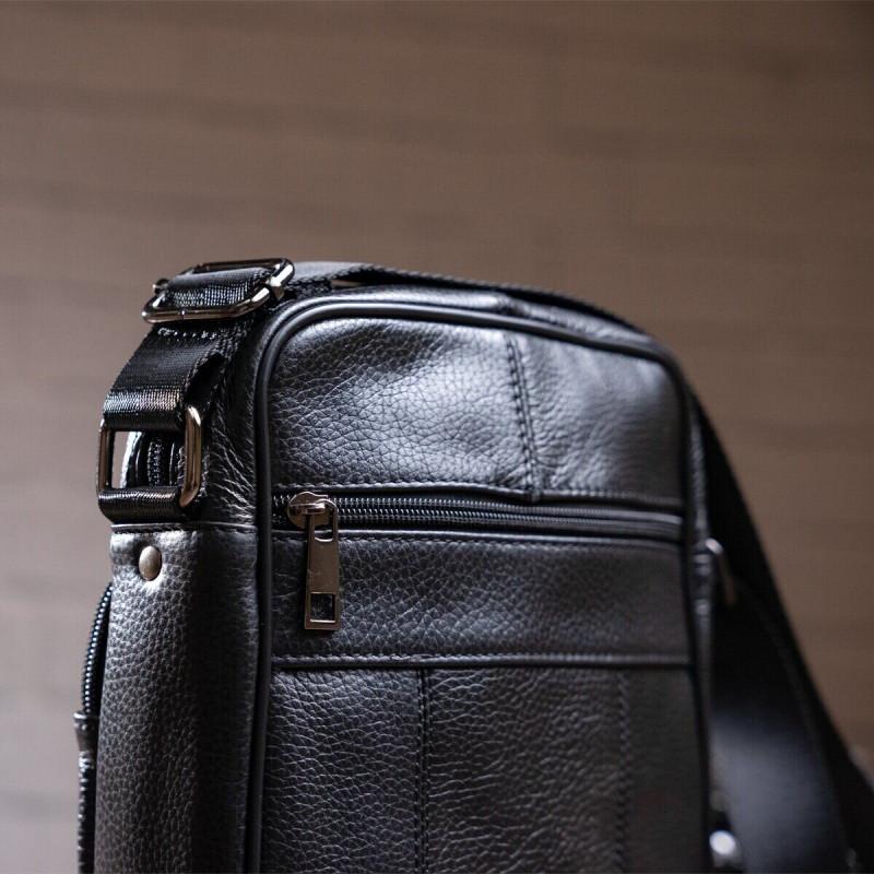 Сумка мужская компактная кожаная Vintage Черная