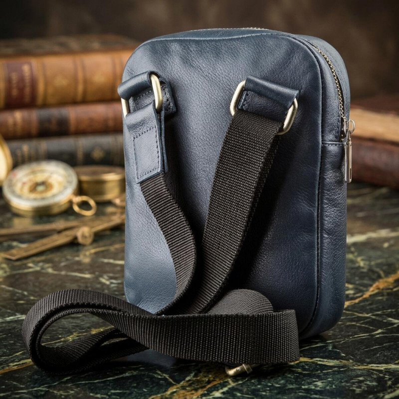 Чоловіча шкіряна сумка через плече для документів та міста SHVIGEL Синя