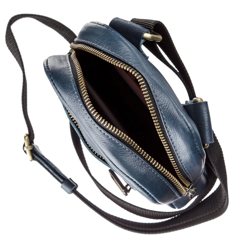 Чоловіча шкіряна сумка через плече для документів та міста SHVIGEL Синя