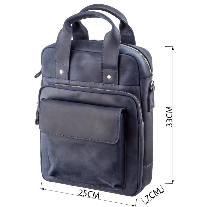 Стильна сумка під А вертикального формату в матовою шкірі SHVIGEL, Синя