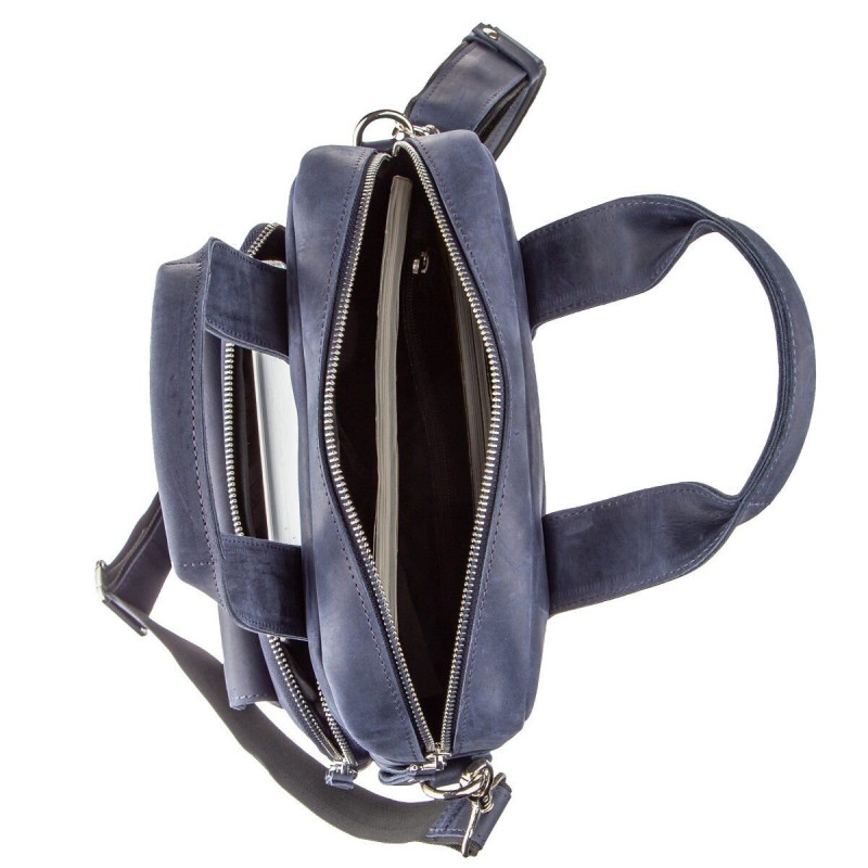 Стильна сумка під А вертикального формату в матовою шкірі SHVIGEL, Синя